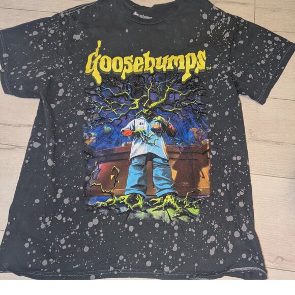 Goosebumps Plant Man Retro Graphic Print T-Shirt Mens Sz L Splatter Dye Grey - Picture 1 of 4